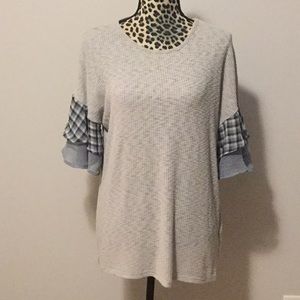 Gray top with flutter sleeves